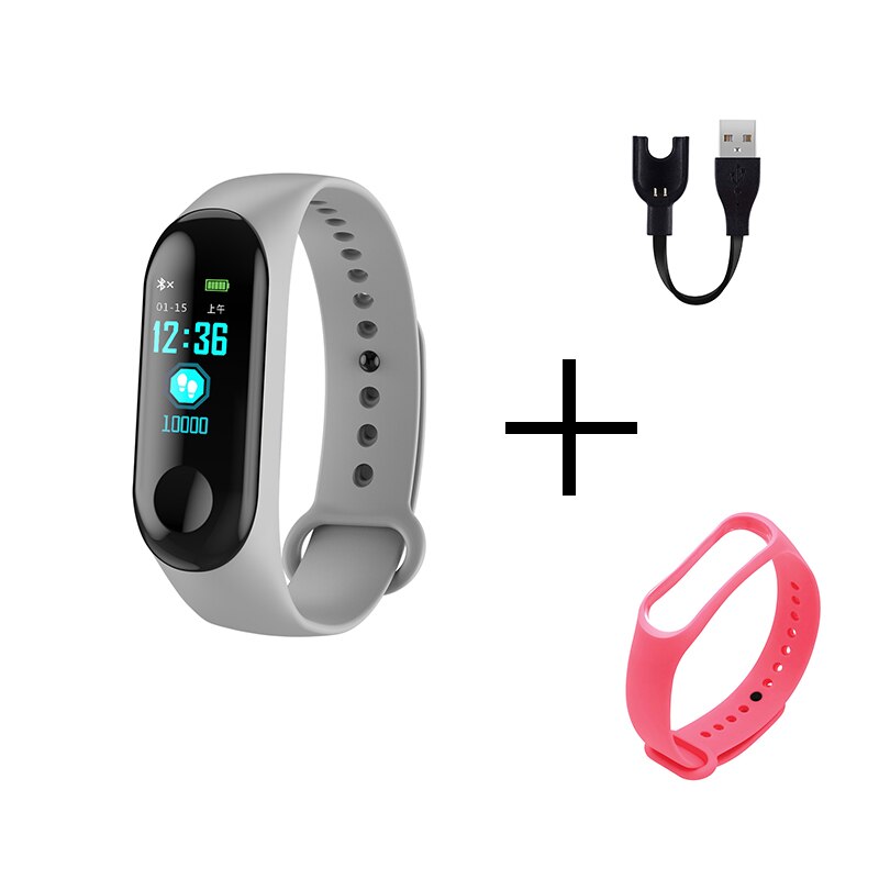 M3 Color Screen Men's Smartband Heart Rate Blood Pressure Mode Sleep Monitoring Multiple Reminders IOS Android Smart Watch: G pink