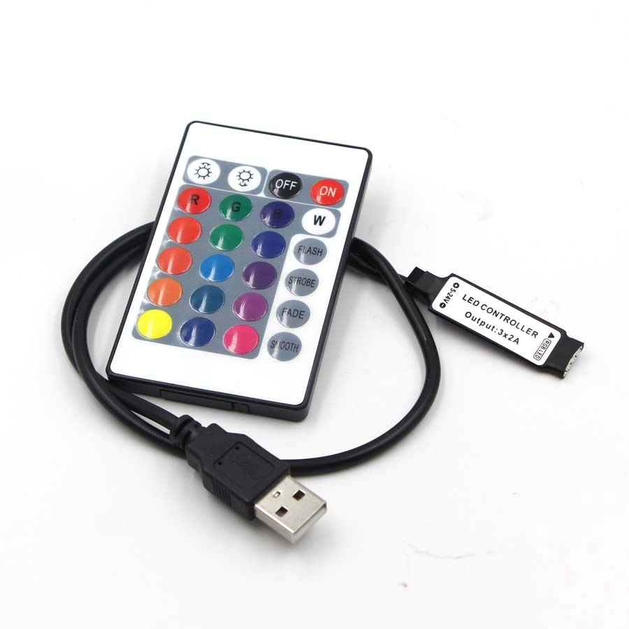 Usb rgb controller 5v 12v 24 nøgler ir fjernbetjening led lysdæmper til 5v rgb led usb strip lys tape lampe