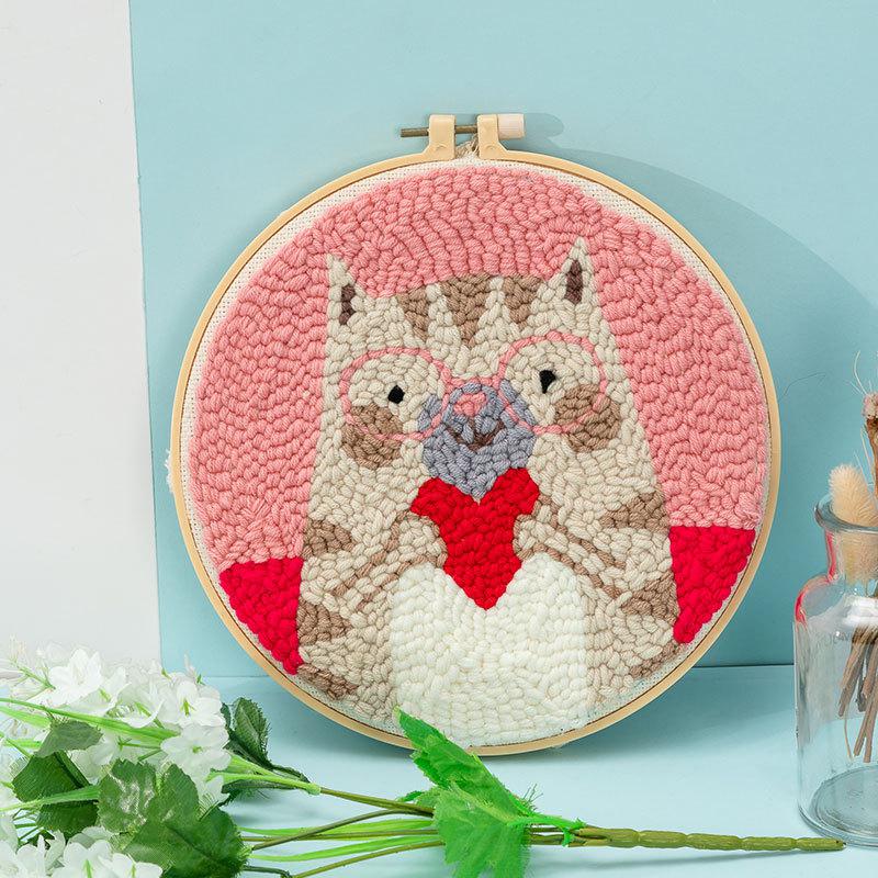 2020 nowy haft ręczny DIY pakiet materiałów wełniane naszycia obrazy do dekoracji mieszkania prosty krzyż wyszywany obrazek: Flower cat