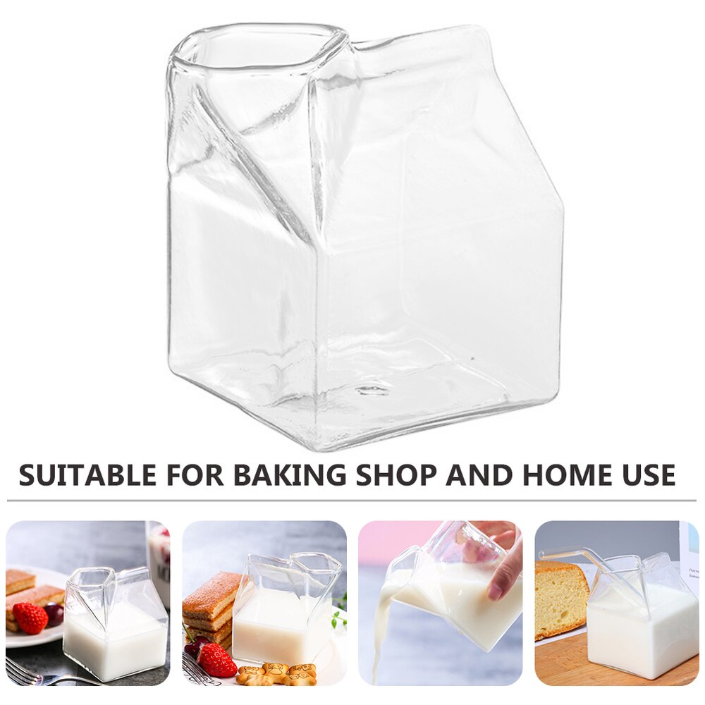 1pc Transparent Milk Box Milk Container Chic Milk Carton Square Glass Cup