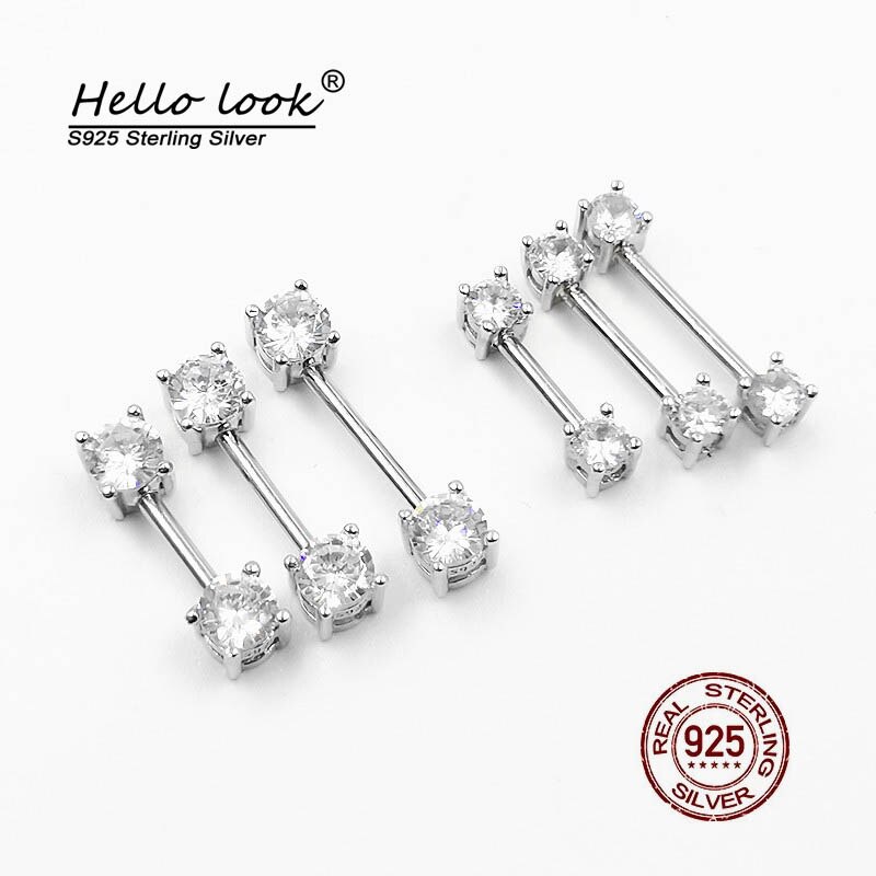 HelloLook – bague de langue en Zircon, clous à lèvres en argent Sterling 925, Piercing d&#39;oreille, Cartilage, bijoux pour le corps