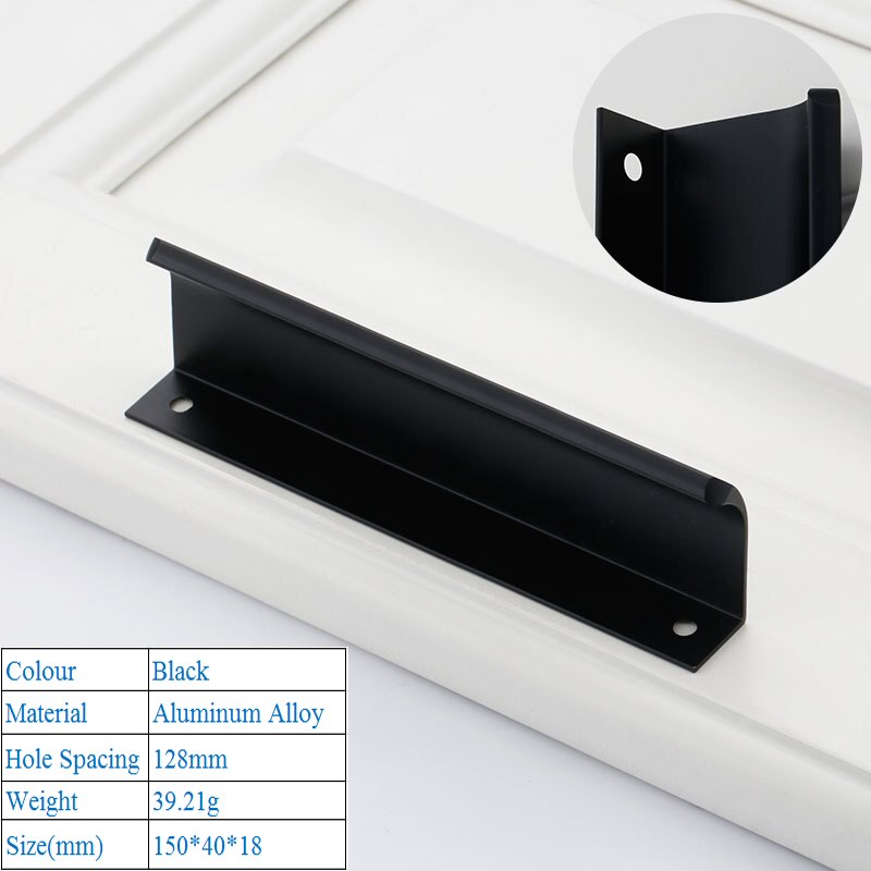 Poignées murales modernes et simples pour tiroirs, avec boucle de meubles décoratifs américains, haut de gamme: Black 6814-128mm