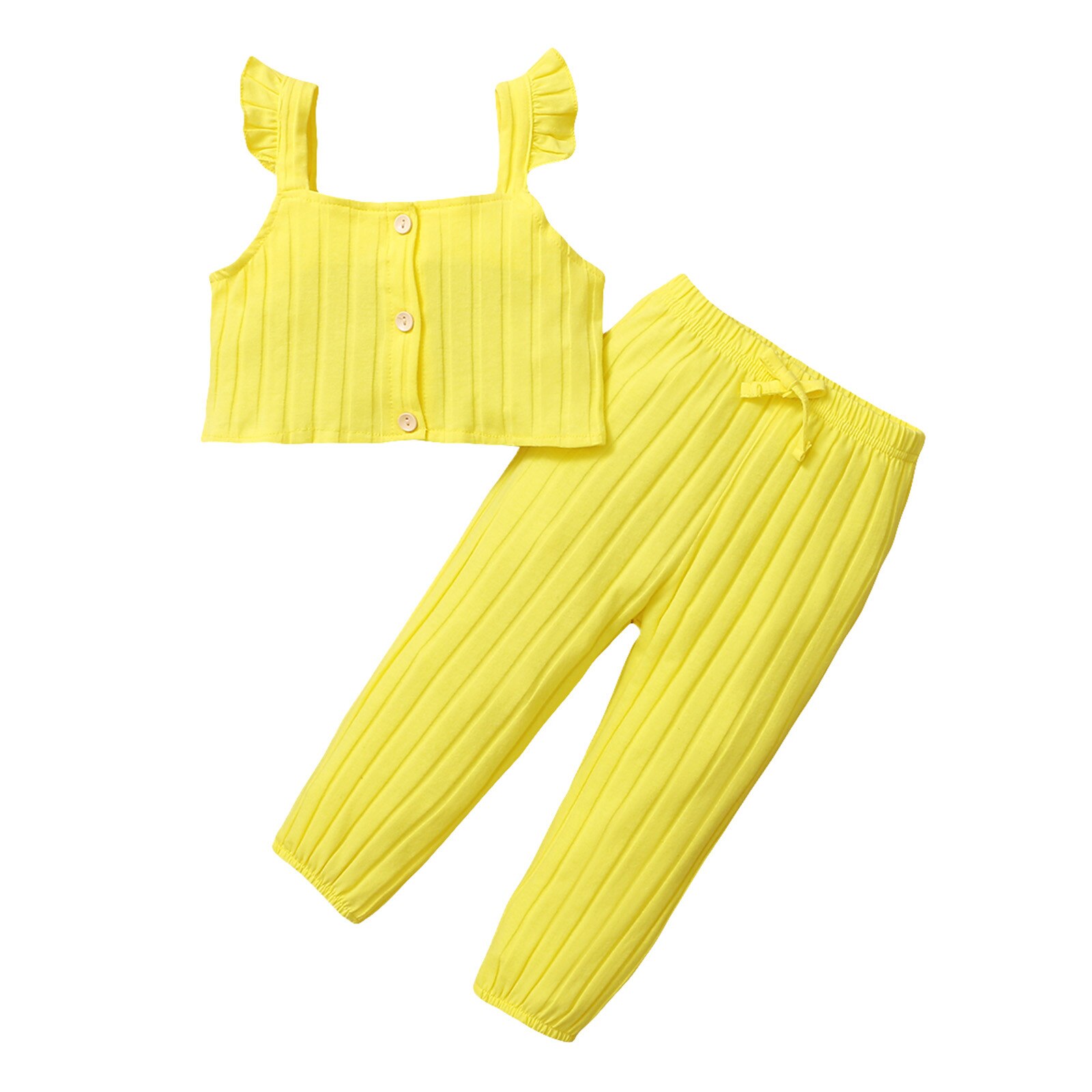 Toddler Girls Clothes Set Summer Sleeveless Solid Vest Tops+pants Girls Cotton Sports Outfits Kids Clothing Ropa: Yellow / 12-18 Months
