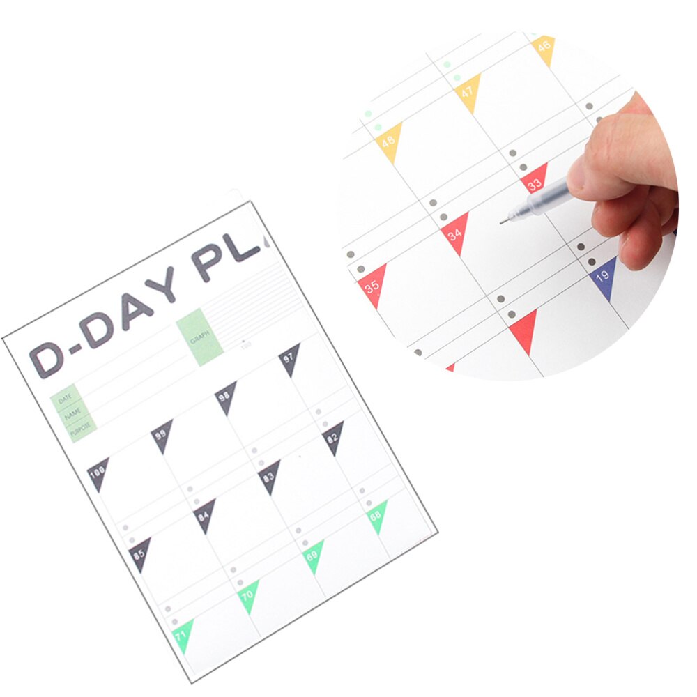 Year 100 Day Countdown Calendar Learning Schedule Periodic Planner Table for Kids Study Planning Learning Supplies(Whi