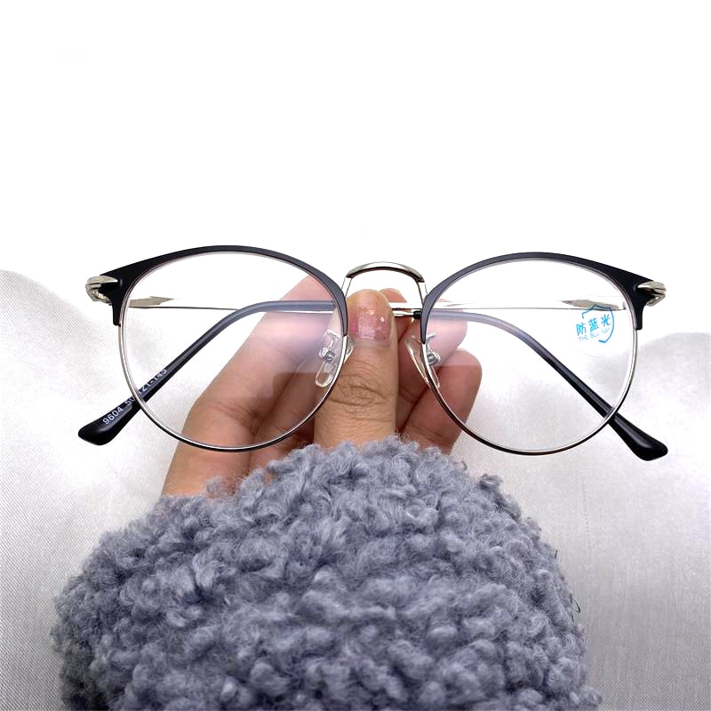 Large Retro Round Blue Filter Glasses Clear Lens Metal Frame Eyewear Optical Spectacles Eyeglasses arrow Blue Light Glasses