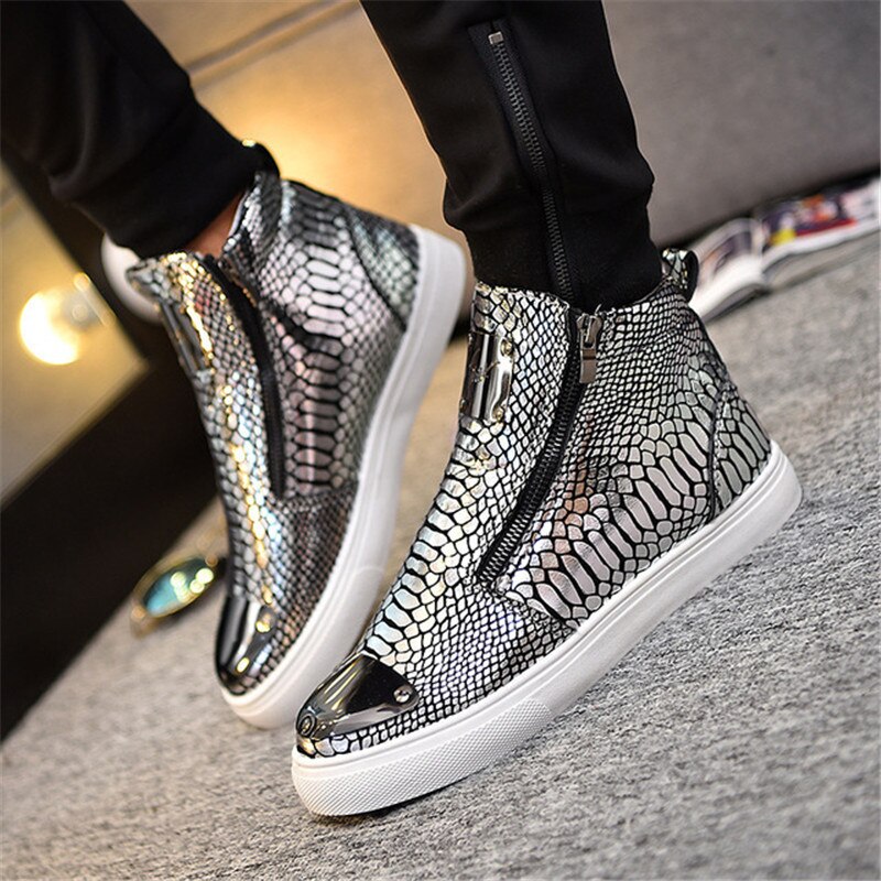 Mens Snake skin Grain Boots Zipper Casual Outdoor High-Top Shoes Man Metal Toe Boots Men's Slip-On Party Driving Boot