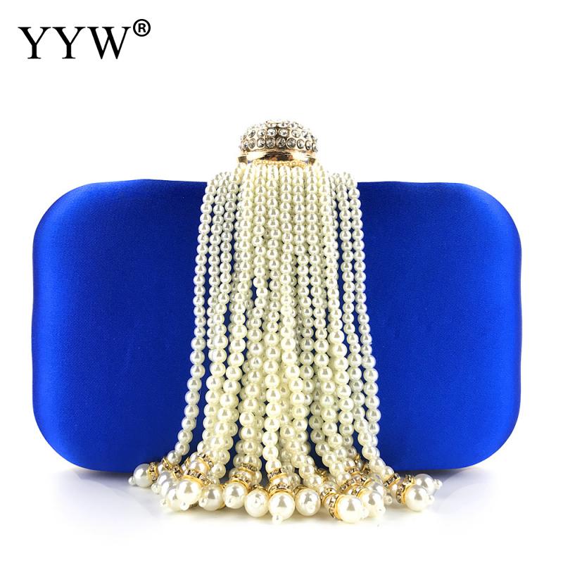 Azul festa de noite saco de embreagem das mulheres pérola borla saco de embreagem mão-frisado vestido saco de noite festa de formatura bolsa de casamento vermelho: blue