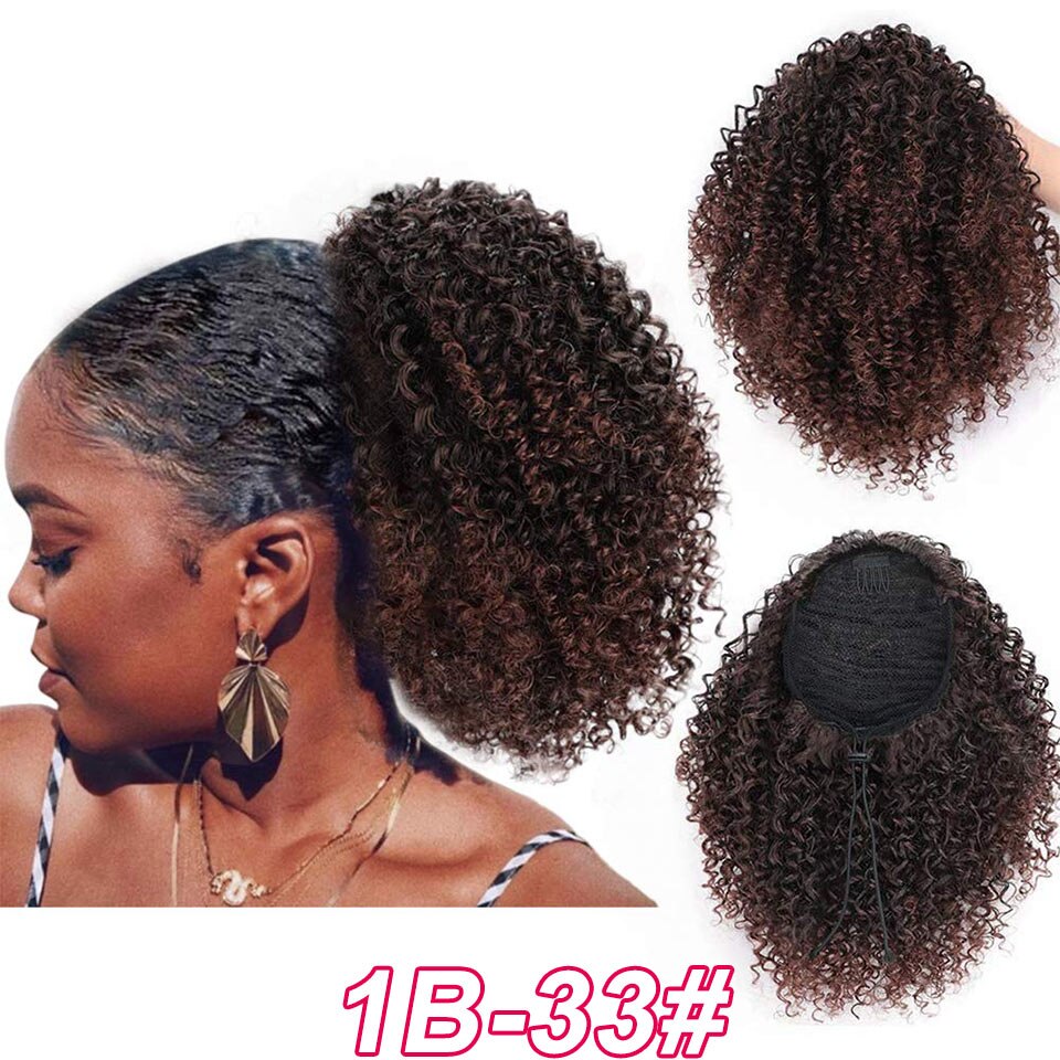 Vigorous Afro-coletero corto rizado para mujer, pieza de cabello para mujer negra Afro, coleta sintética con Clip en el cabello: 1B-33