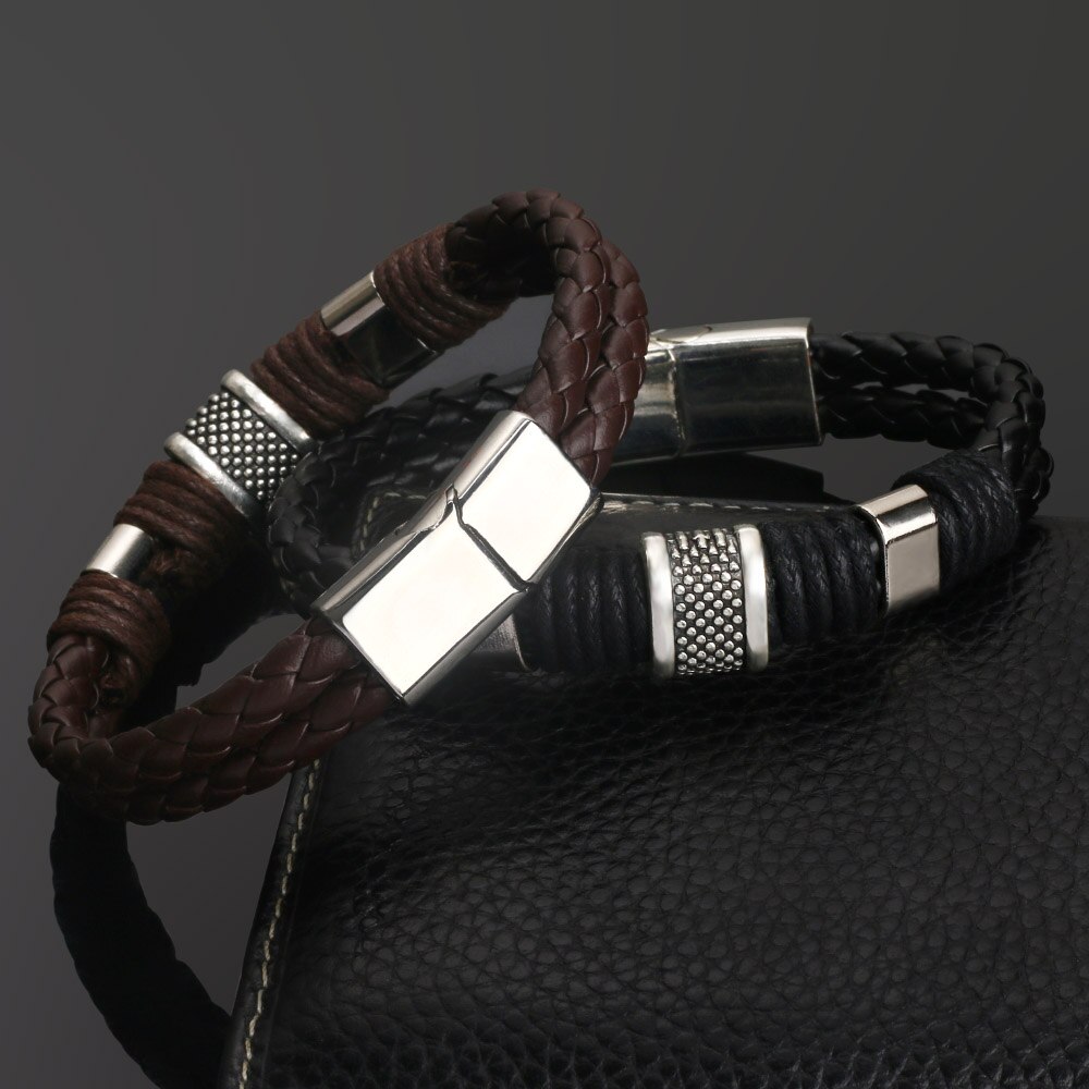 2024 Tendenza Gioielli con ciondoli Bracciale in pelle intrecciata a mano da uomo Braccialetti con polsino vintage Braccialetti Bracciale magnetico Pulsera Hombre