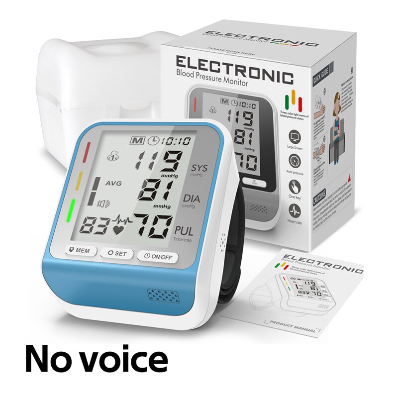 Pols Mini Bloeddrukmeter Elektrische Bloeddrukmeter Digitale Hartslag Tonometer Arteriële Tensiometer Monitores Bloeddruk: NoVoice-blue