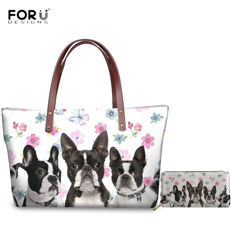 FORUDESIGNS Kawaii Chihuahua wzór Zipper torebki wysokiej jakości duże torby na ramię dla kobiet rozrywka 2 sztuk/zestaw torby na ramię: AMYY085AL-Z21