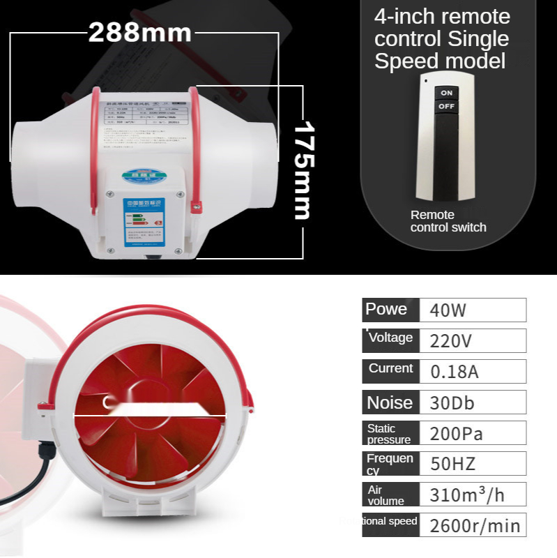 4 Inch Extractor Fan Pipe Duct Air Blower Exhaust Fan Grow Ventilation Vent Airflow Cleaning Wall Ventilador Industrial Fan