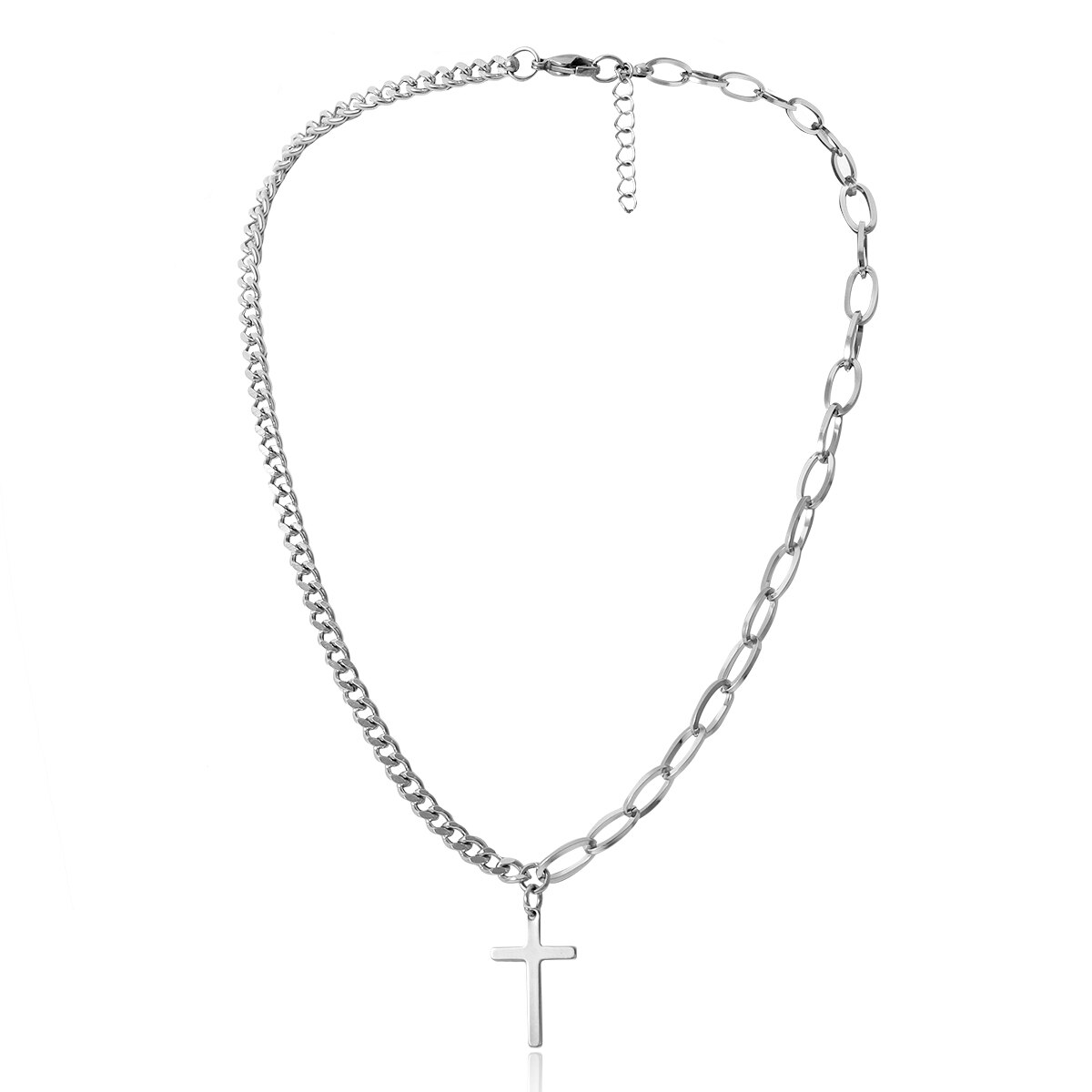 Jahrgang Silber Farbe Kreuz Jesus Anhänger Halskette Steampunk Männer Boho Edelstahl Lange Kette Halskette Christian Frauen Schmuck