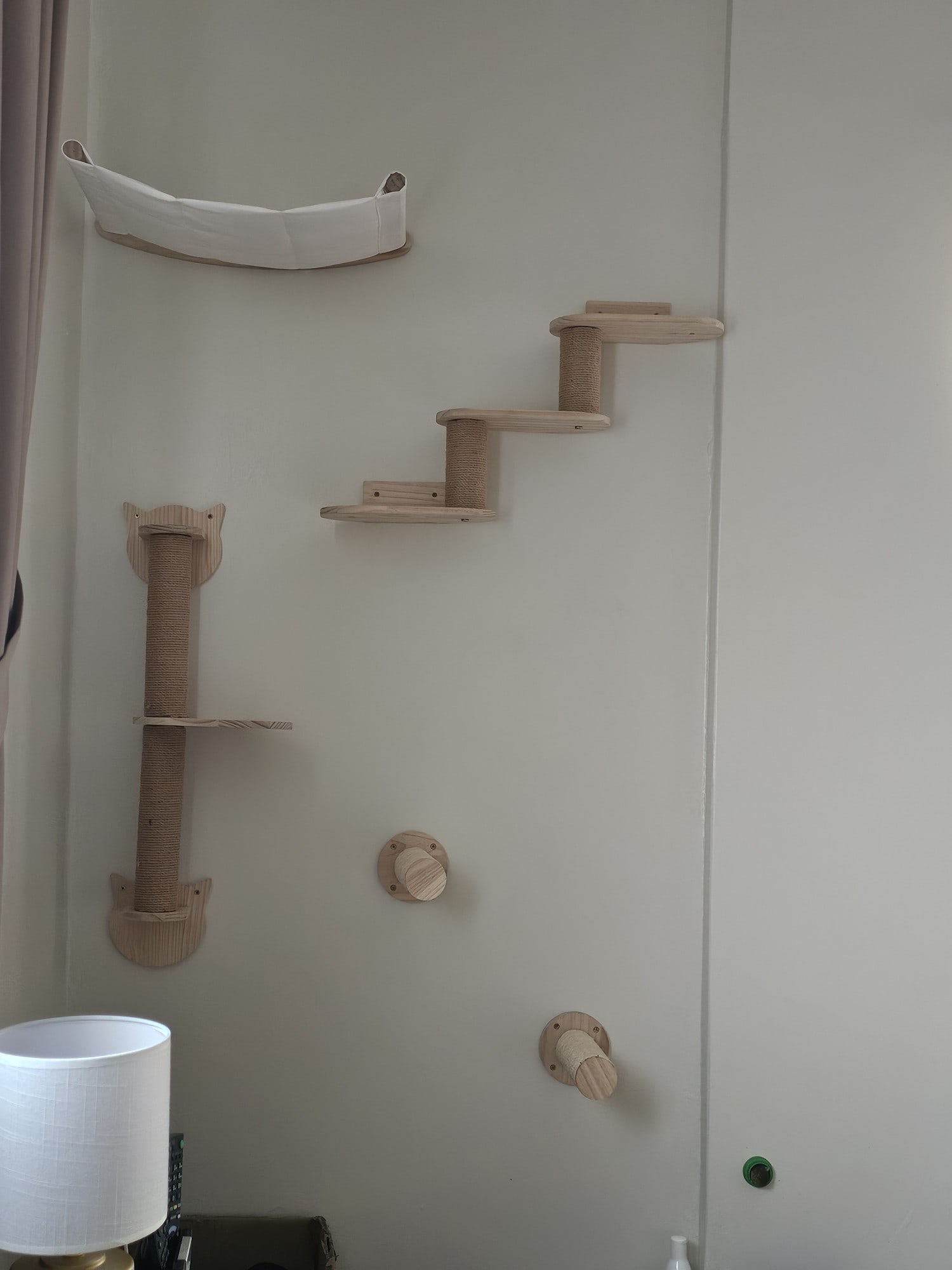 Cat Wall Mounted Wooden Climbing Shelves Cat House and Hammock for Platform and Ladder Turning Channel for Cat Indoor Furniture