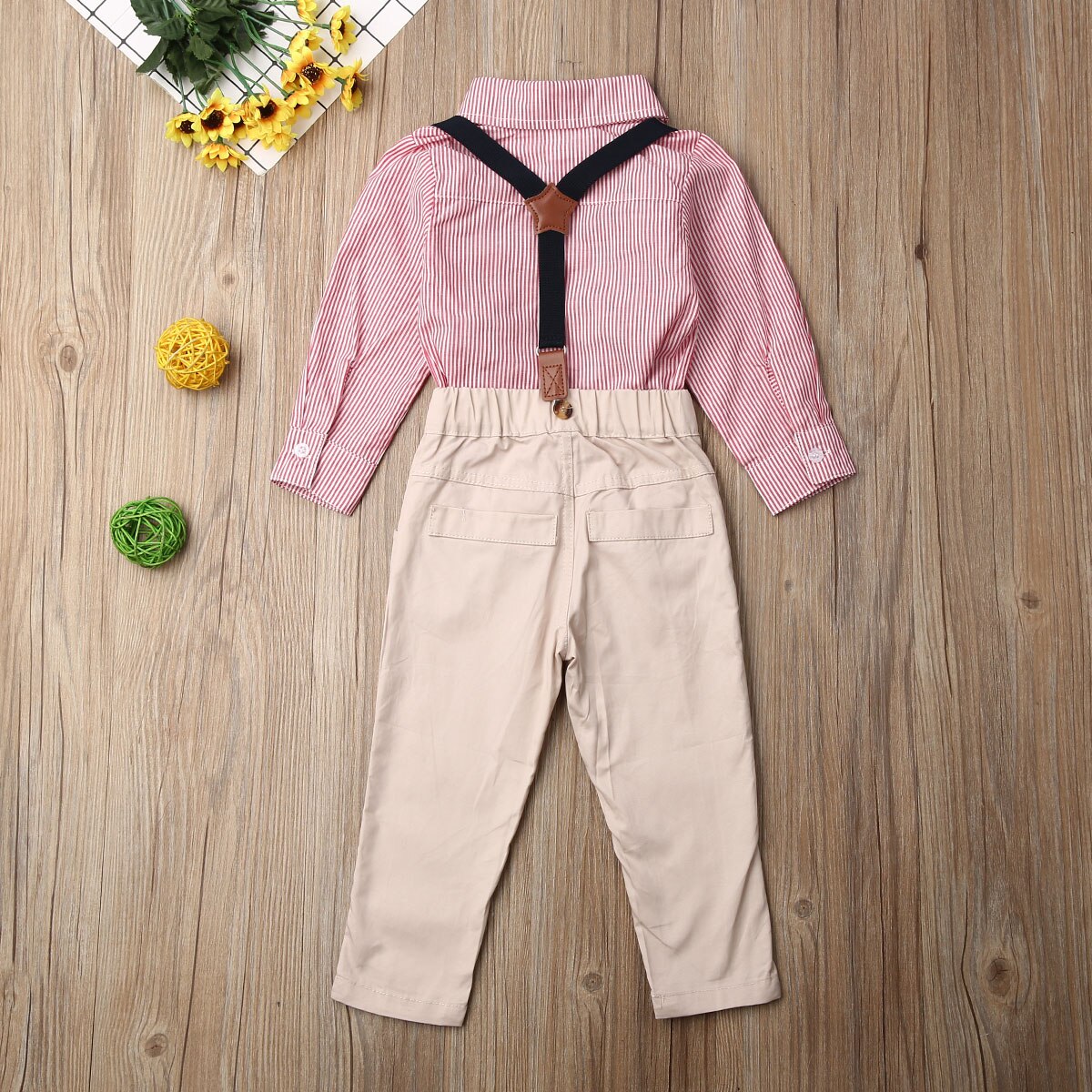 bebé primavera otoño ropa linda bebé recién nacido niños ropa de niños pajarita de flor a rayas Caballero traje Camisa + en general