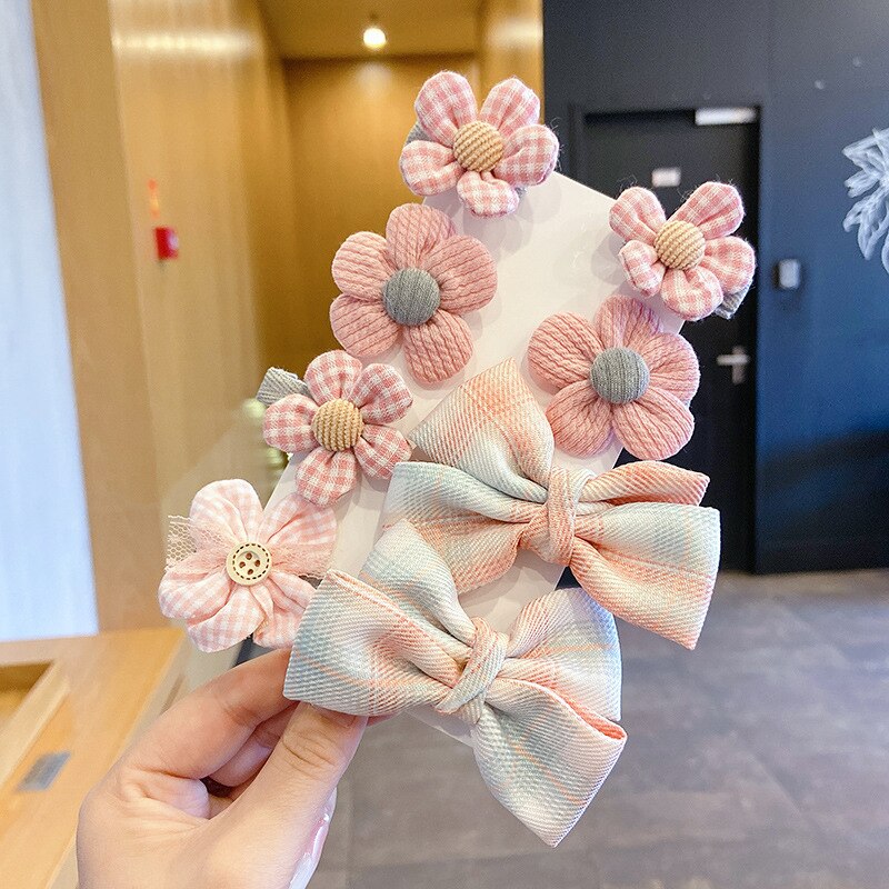 8 Stks/set Bloem Meisje Haar Clips Lovey Bows Baby Hoofdband Accessoires Prinses Haarspeldjes Meisjes Haarclips Haar Clip: 8pcs pink 01