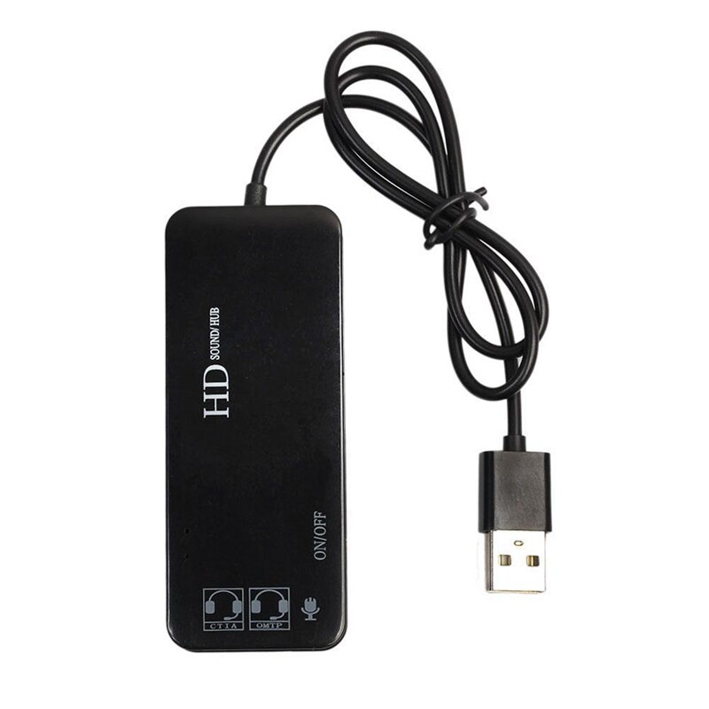 AU42 -3 Port Usb 2.0 Hub External 7.1Ch Sound Card Headset Microphone Adapter For Pc: Black