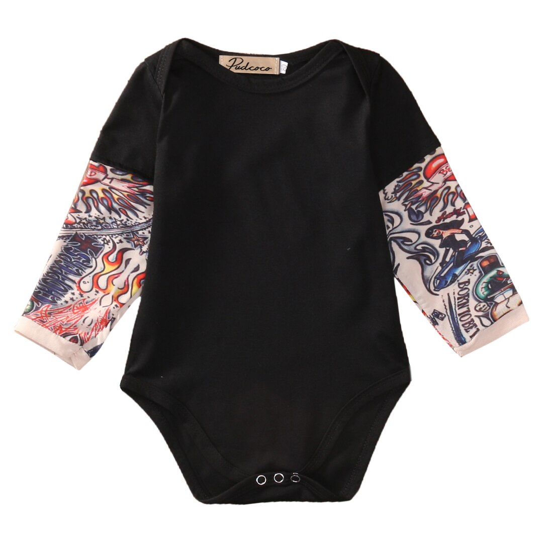 Pasgeboren Baby Baby Boy Romper Katoenen Kleding Tattoo Mouw Jumpsuit outfits Kids Baby Rompertjes 0-18 M: Black / 6m