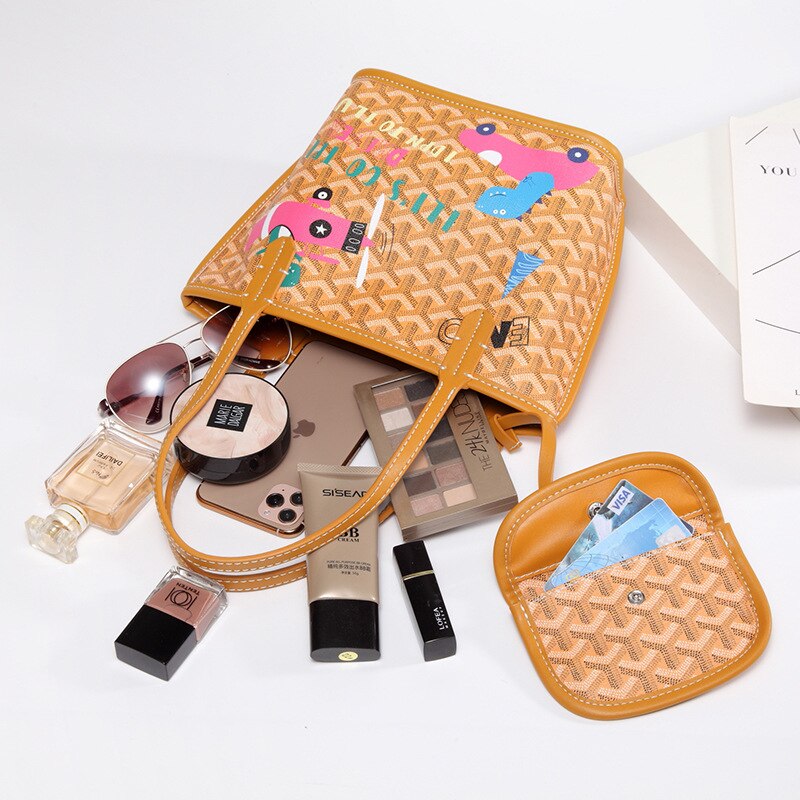 EMO-Bolso grande de hombro con dibujo de perro para mujer, bolsa con grafiti, informal, PU, novedad de
