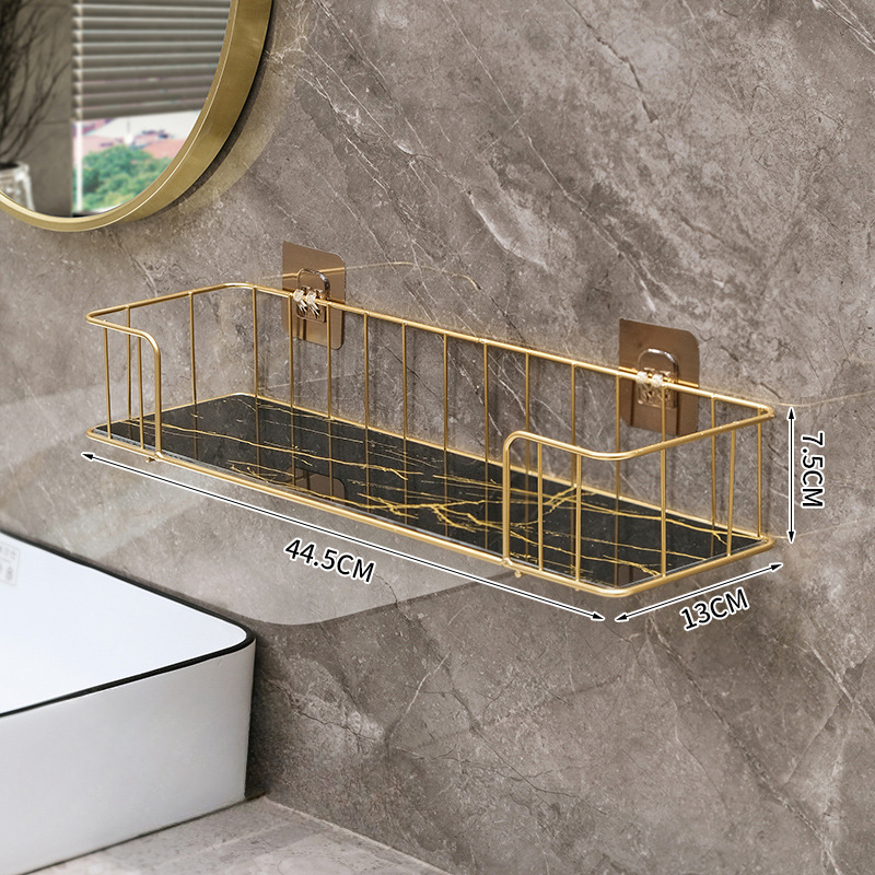 Luxuriöses Badezimmerregal ohne Bohren, Eisen-Wandregal mit Glasplatte Ich bin Marmor-Stil, machen-hoch-Aufbewahrungsregal, Badezimmer-Accessoires: dunkel khaki