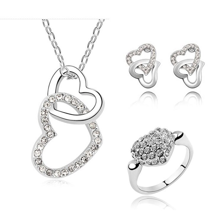 Jewelry Sets Accessories Heart Necklaces Earrings Ring with FULL Austrian Crystal Rhinestone For Woman Jewelry