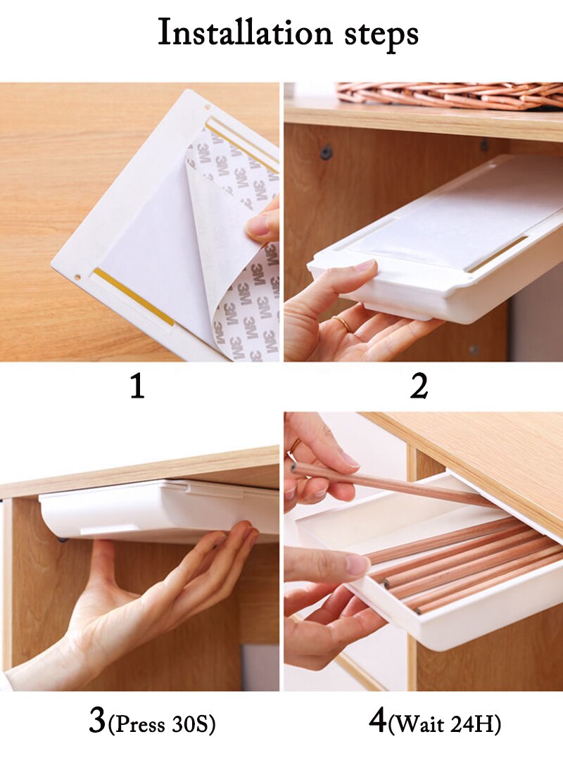 Hiding & Secret Space Drawer Self-Stick Home Office Tray Under Desk Drawer Organizer Table Storage Hidden Organizer Boxes Stand