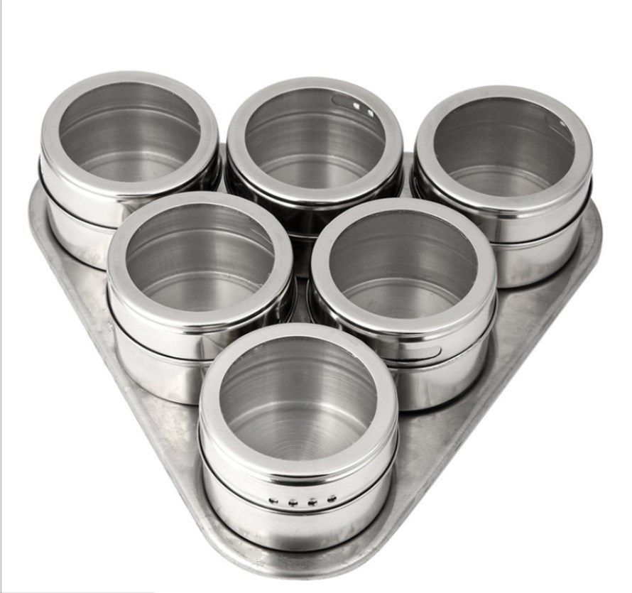 1 pcs Rvs Magnetische Multifunctionele Spice Opslag Tins Clear Top Deksel met Ziften of Giet Magnetische op koelkast & Grill