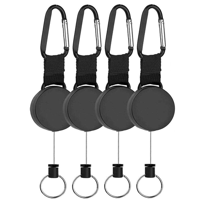 4 Pieces Heavy Duty Retractable Keychain Retractable Badge Holder Reel Clip with 64cm Steel Wire Rope