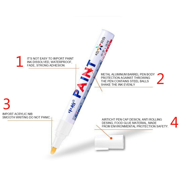 12Colors Waterproof Car Tyre Permanent Signature Pen Oily Marker Pen Car Tire Tread Environmental Tire Pen Lacquer Oil Pen TSLM1: white