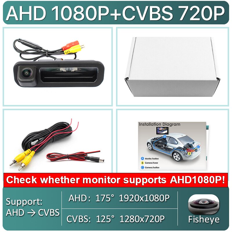HD AHD 1080P 170 Degree Fisheye Lens Car Rear View Reverse Backup Trunk Handle Camera For Ford Focus For Focus 3 2C 3C: AHD1080P 175Deg