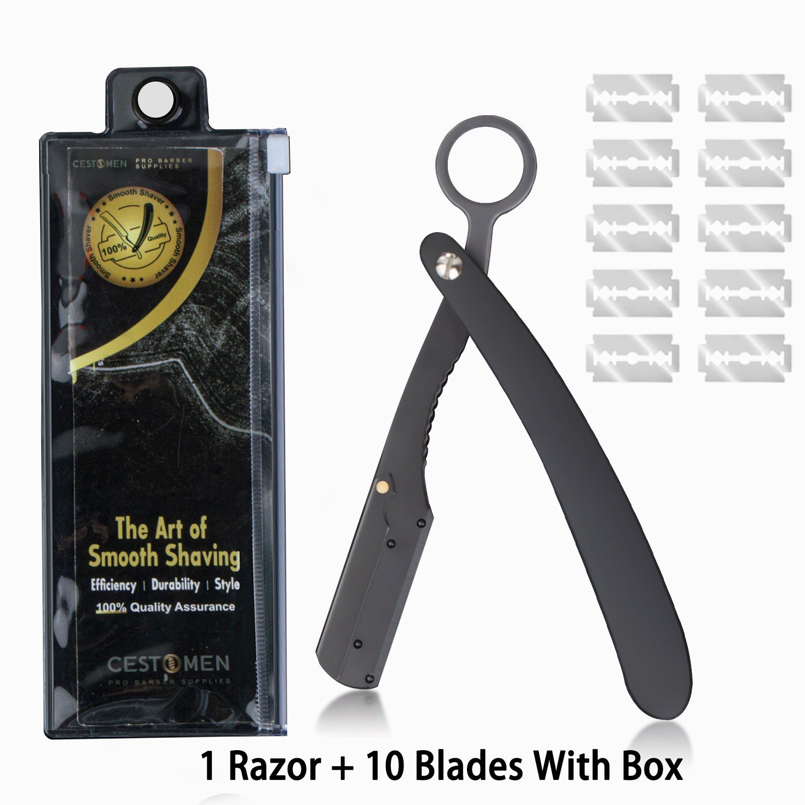 1 Razor 10 Blades And Straight Edge Razor Haircut Male Beard Eyebrow Shaving Tool Manual Hair Removal Razor Hairdresser Trimming: Silver