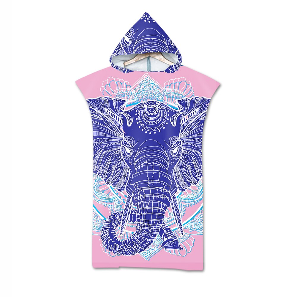 Microfiber Changing Robe Bath Towel Outdoor Hooded Wetsuit Print Elephant Beach Towel Poncho Bathrobe Cloak For Adult Swimming: 15