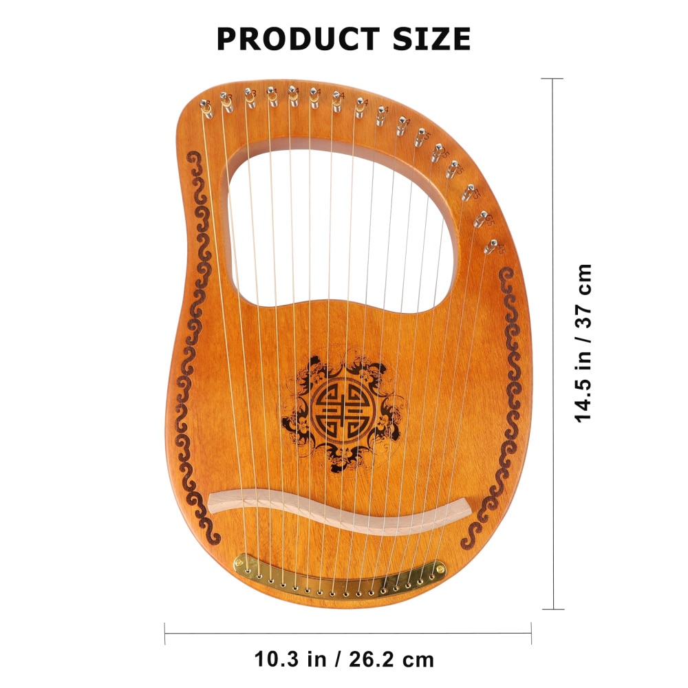 Lyre Harp 16 Metal Strings Handheld Harp Mahogany Body String Instrument