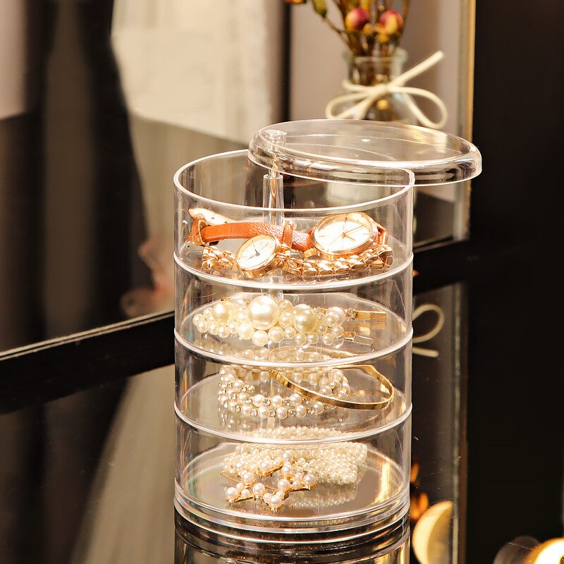 360-Degree Rotating Issue Box Transparent Multi-Layer Earring Storage Boxs Multi-Function Ring Organize Case Dust Covered