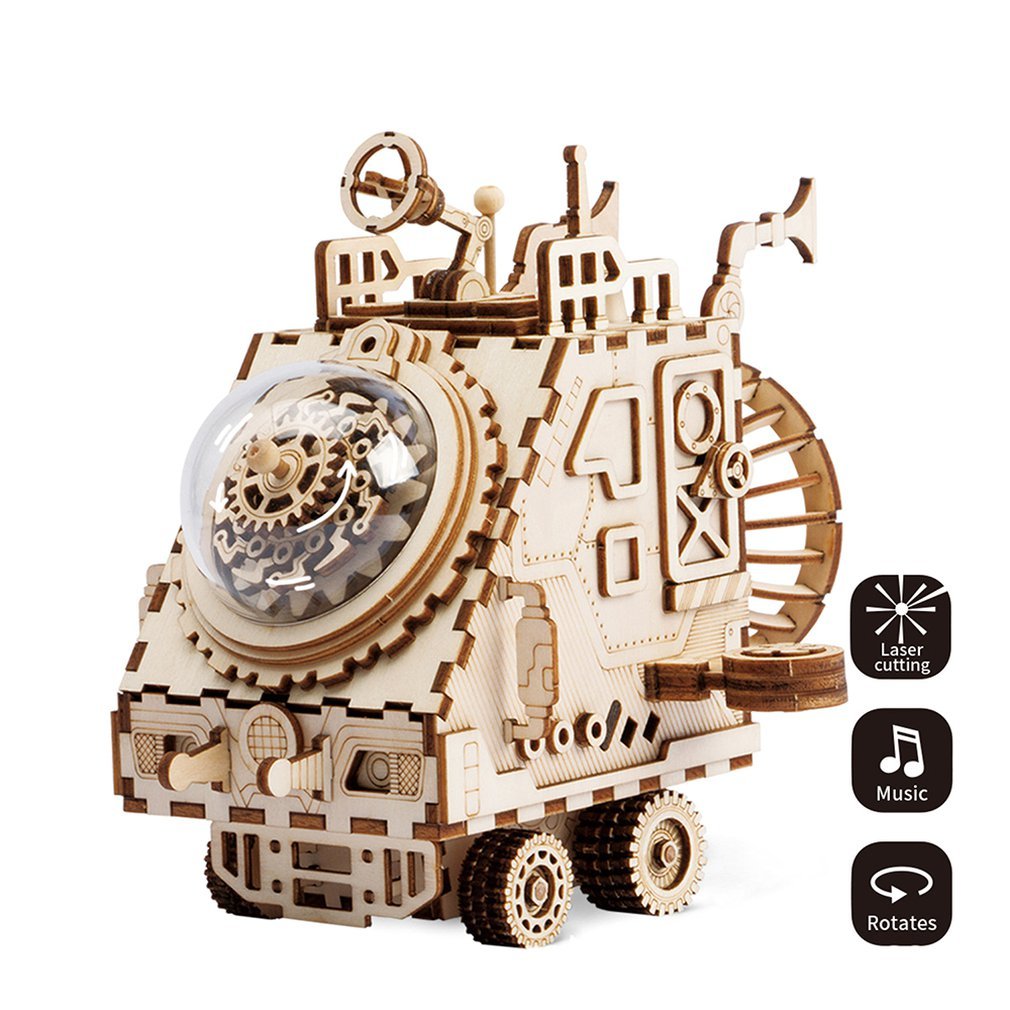 Diy Children'S 4D Wooden Music Box Mechanical Music Box Home Decoration Star Space Exploration Spacecraft Crafts