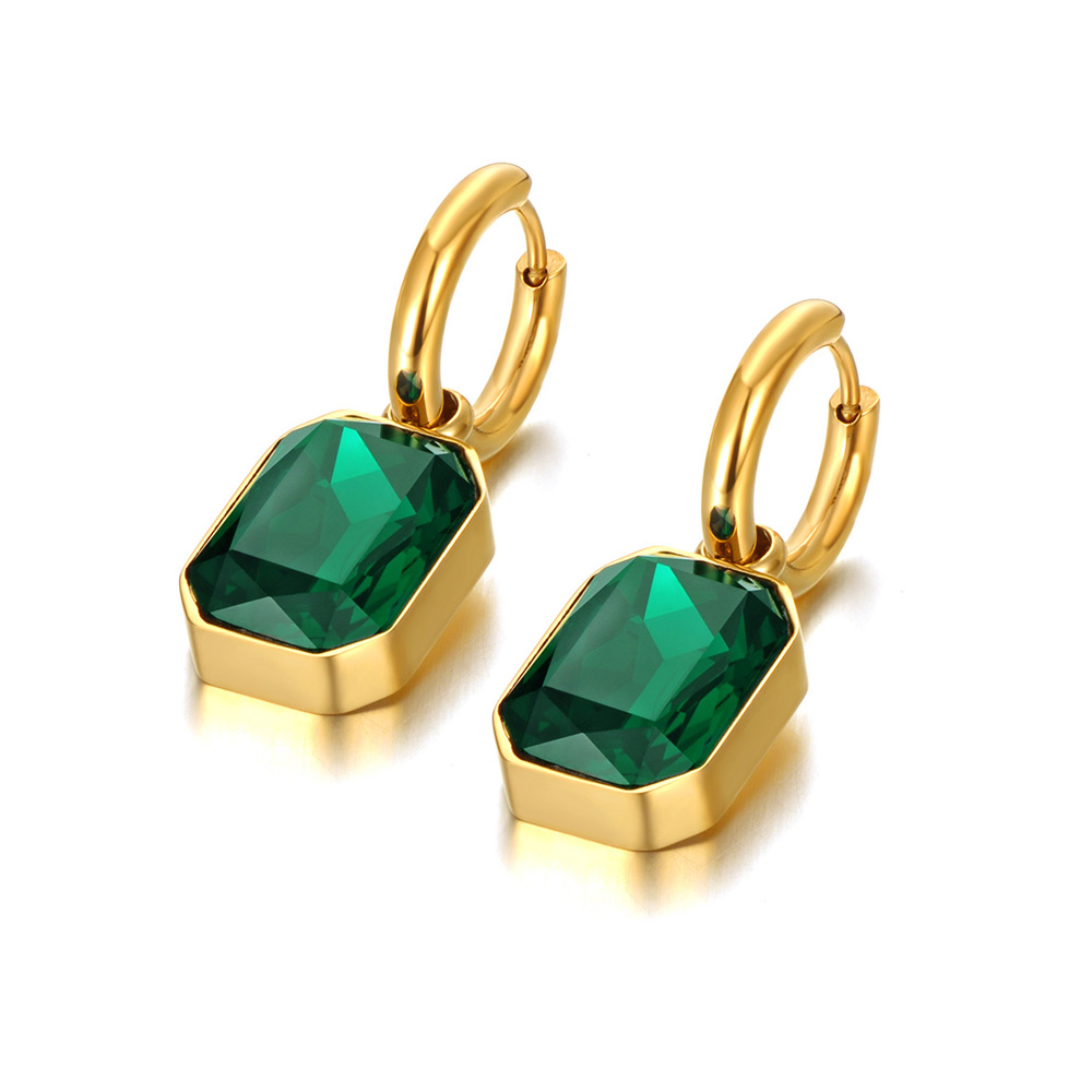 Lokaer-pendientes de aro cuadrados geométricos de acero inoxidable, aretes de cristal de circonia cúbica brillante, joyería para mujer,ьги E22115: Color dorado