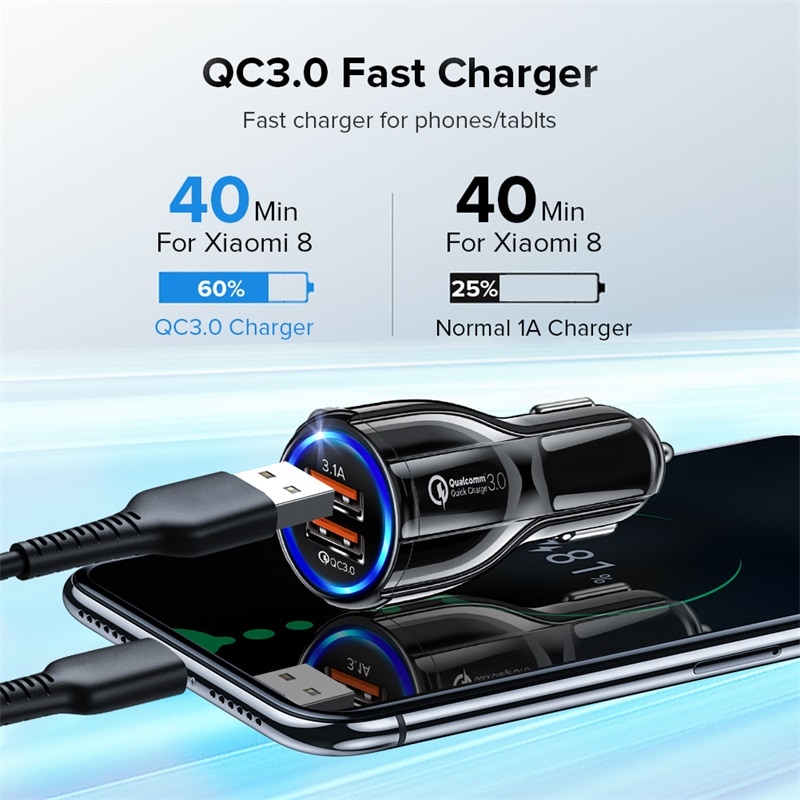 GETIHU – chargeur de téléphone de voiture 18W avec double adaptateur USB LED, charge rapide, pour iPhone 12 11 Pro X XR 6 7 8 Samsung Xiaomi Mi Redmi Huawei