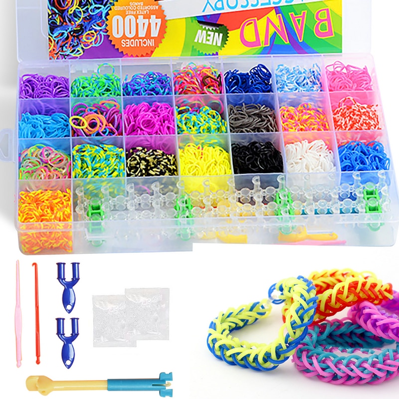 DIY Rubber Loom Bands, 4400 Rubber Loom Bands Set To Make Colorful Loom Bracelets Kit Knitting DIY Crafts