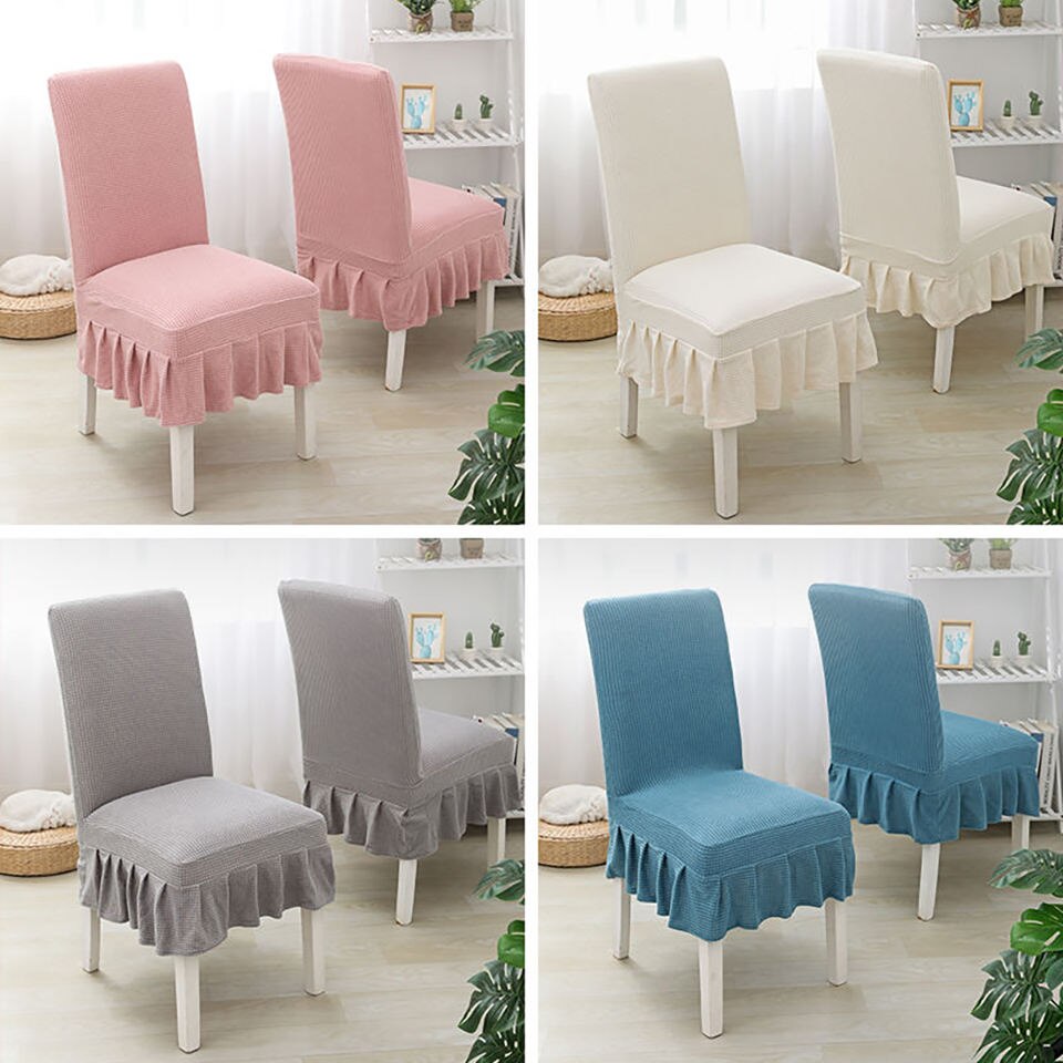 Super Soft Polar Fleece Fabric Skirt Style Chair Cover Elastic Chair Covers Spandex For Kitchen/Wedding Chair Covers Dining Room