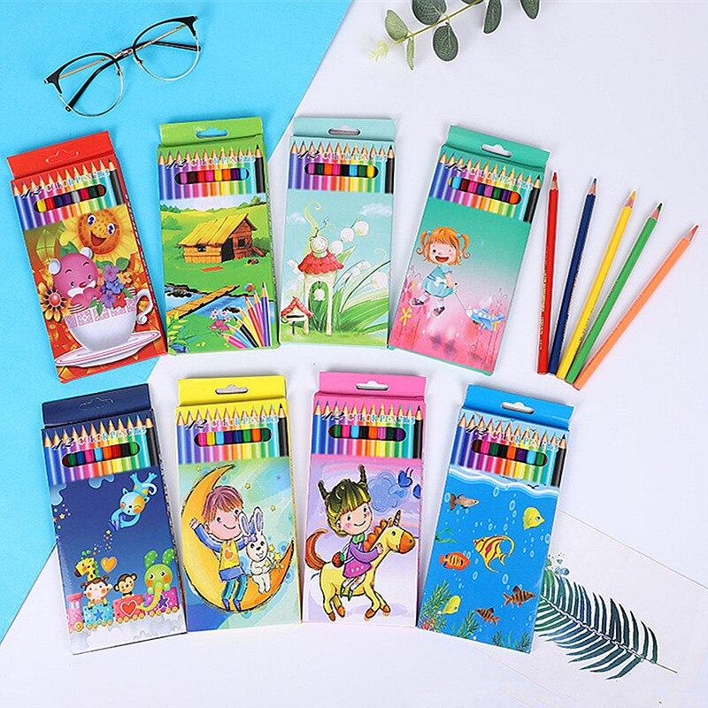 Cartoon 12 Stks/doos Kleur Potloden Kinderen Graffiti Schilderen Pen Voor Kinderen Volwassen Diy Coloring Potloden School Craft Supply: 7.4inch12
