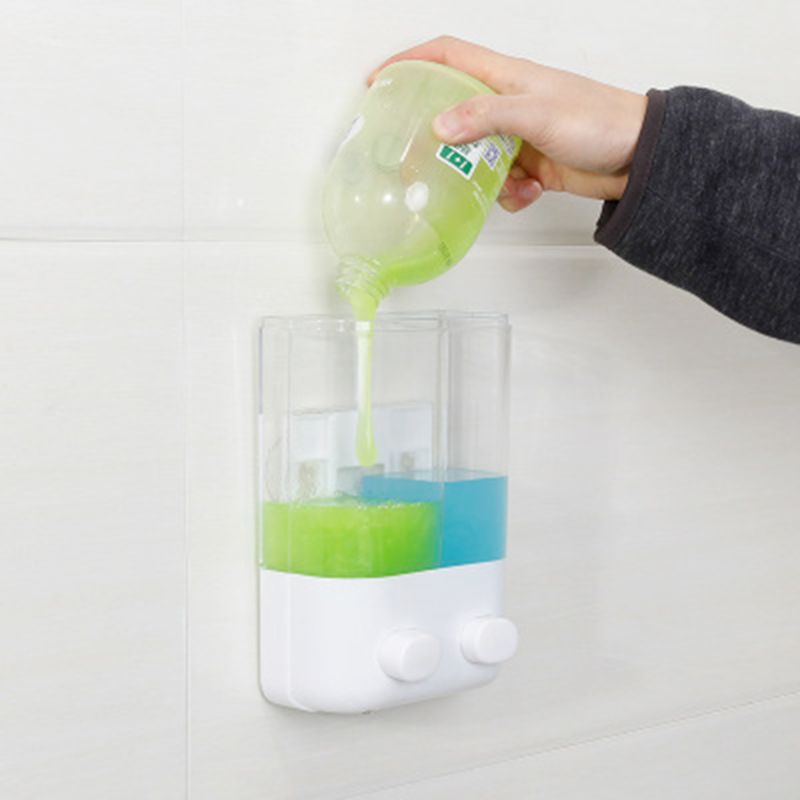 1000ml Bathroom Soap Dispenser Double Slot Wall Mounted Adhesive Shampoo Container Clear Liquid Lotion Storage X4YD