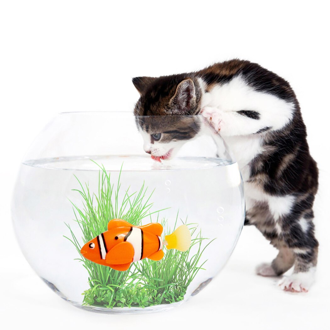 Juguete de peces y gatos para nadar, alimentados por batería, LED activado, pez, Gato de juguete, juguetes de peces con destornillador de maleza acuática para gatos: B