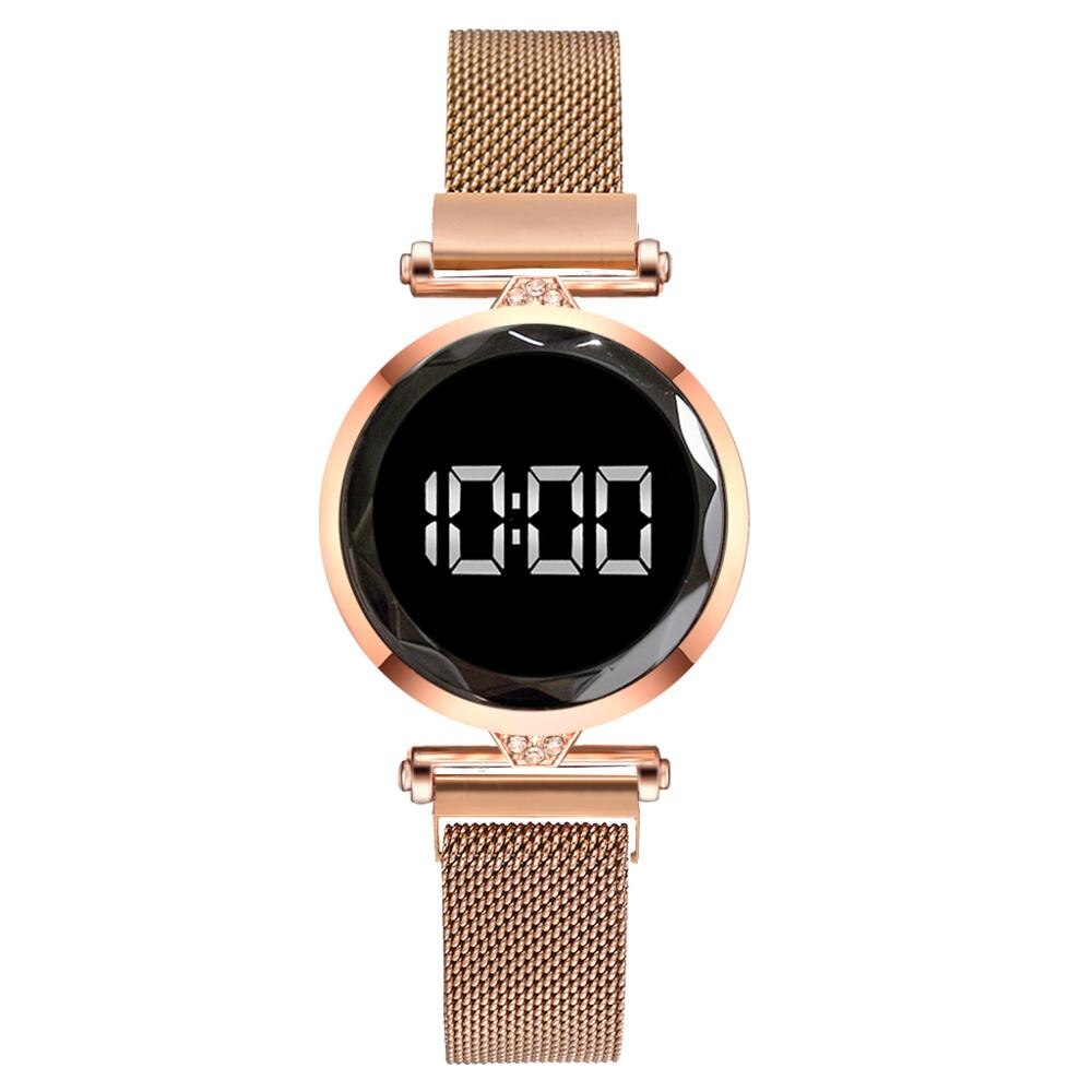 Luxe Led Vrouwen Magnetische Armband Horloges Rose Goud Digitale Jurk Horloge Quartz Horloge Dames Klok Relogio Feminino