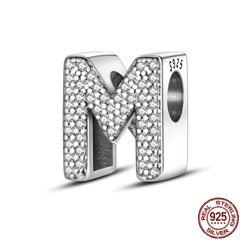 26 A-Z Alphabet perles 925 en argent Sterling lettre d'amour breloque ajustement Original Pandach bracelet à breloques Bracelet CZ Zircon perle bijoux: Or