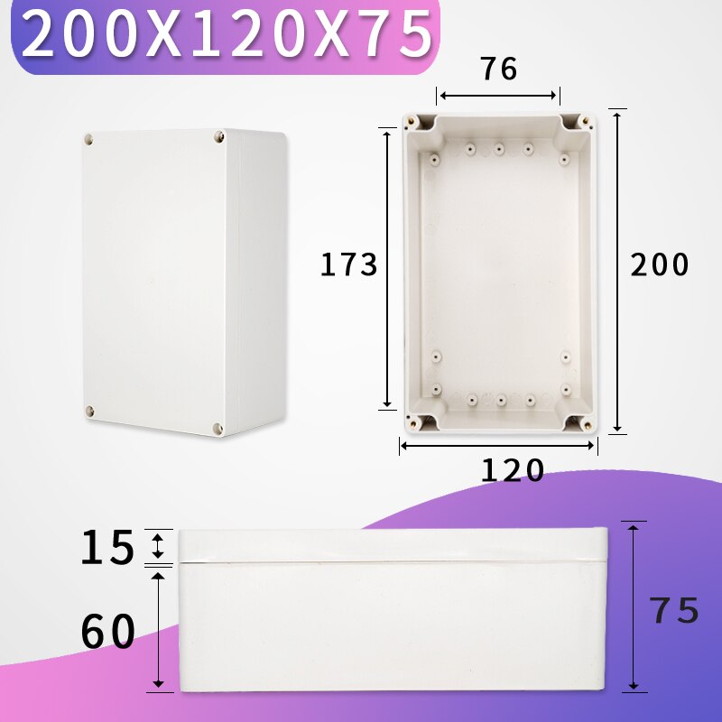 Outdoor Waterproof Case Enclosure Plastic Box Electronic Project Case Waterproof Junction Box for Electronics: 200-120-75