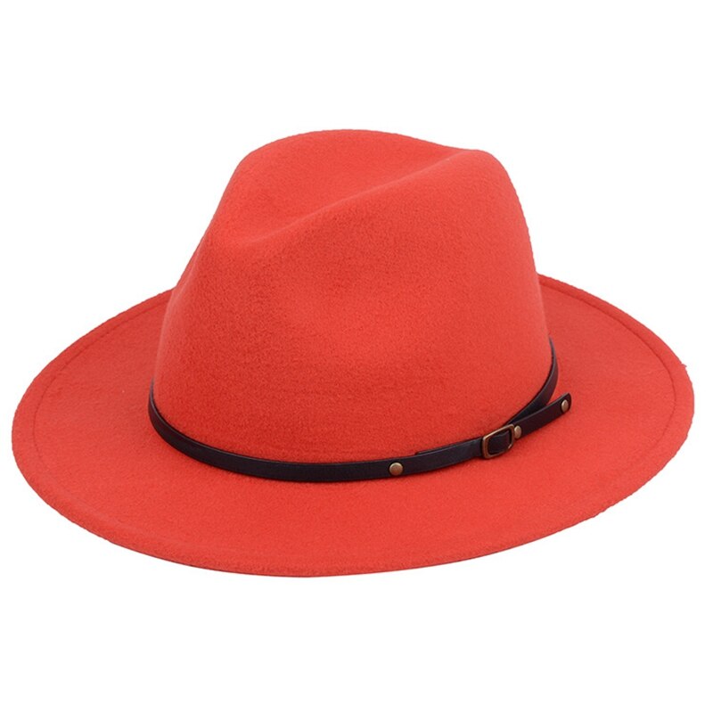 Sombreros Retro de fieltro de lana para hombre y mujer, sombrero de ala ancha de Jazz, Estilo Vintage: Naranja