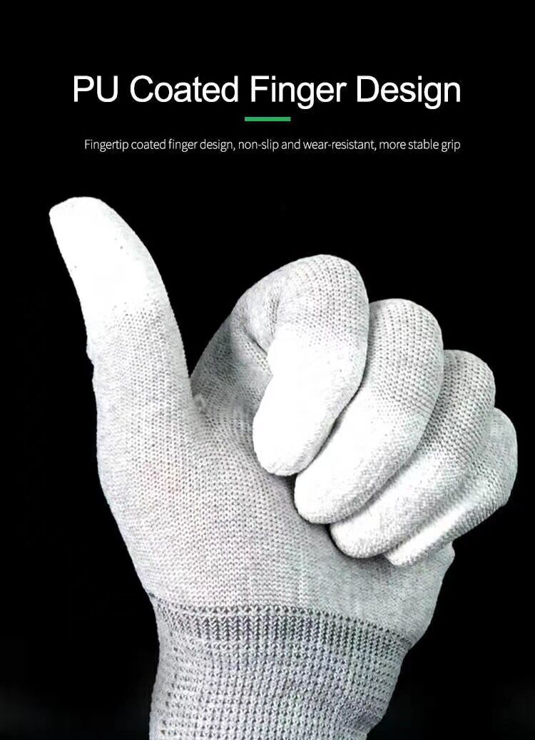 Nylon tricoté Anti gants statiques gants de travail électroniques outils de réparation de téléphone gants de doigt enduits de paume en polyuréthane pour protège-doigts