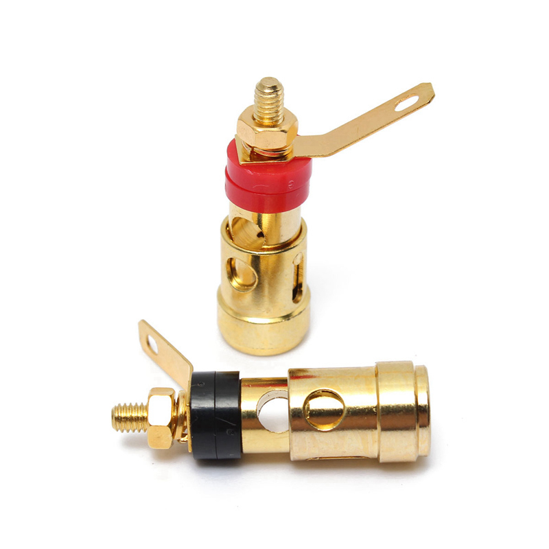 LEORY 2 Pcs Brass Speaker Binding Post Gold Plated Spring Loaded Press Terminal Connectors 40 mm