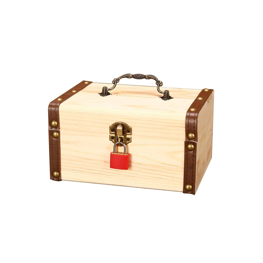 Household Small Safe Deposit Box Child Little Girl Wooden Piggy Bank Retro Desktop Storage Box
