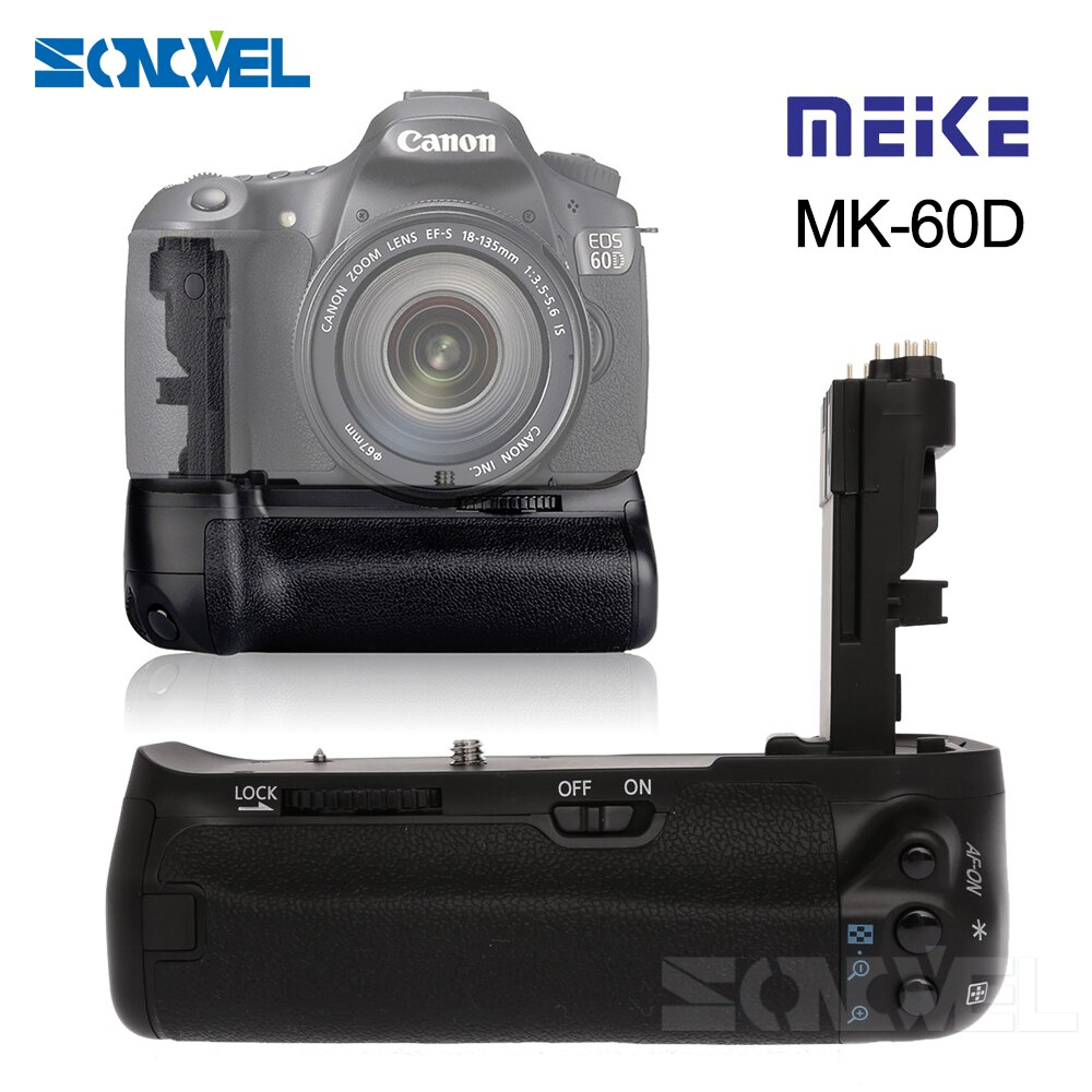 Meike MK-60D Vertical Battery Grip Holder for Canon EOS 60D Camera Replace as BG-E9 work with LP-E6 Batteries